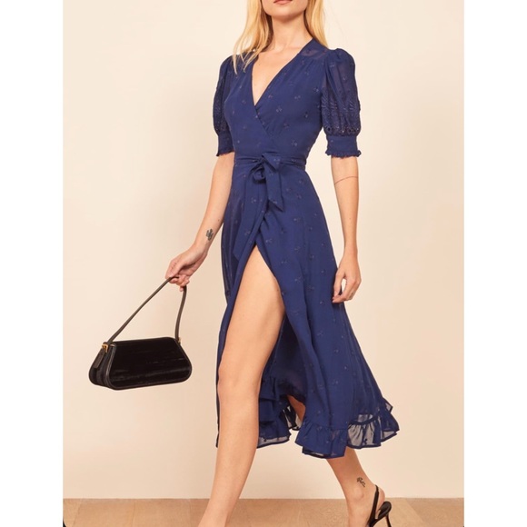NWT REFORMATION Annalise Midi Wrap Dress Danube - Picture 4 of 10